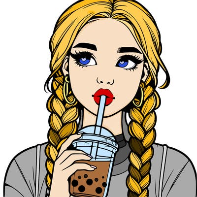 realistic girl with braided hair drinking boba