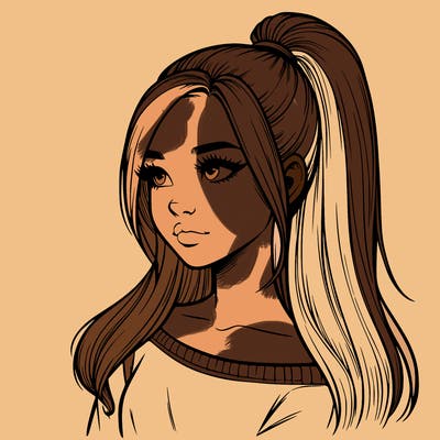 realistic girl with a high ponytail