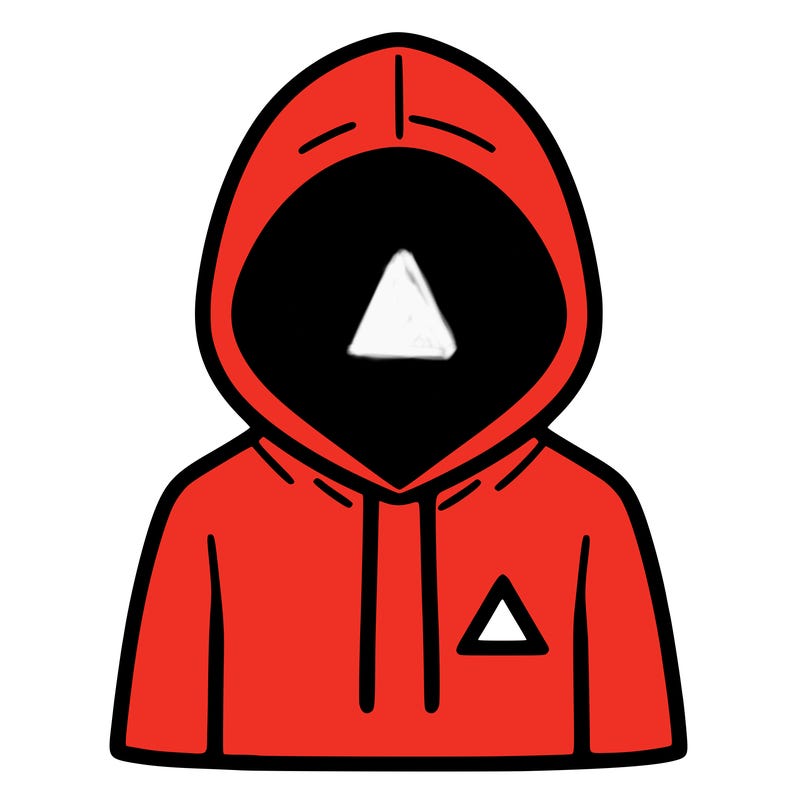 a person with non face waering a hoodie with a small triangle symbol