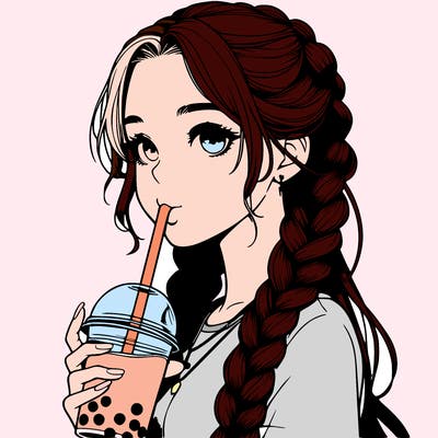 realistic girl with braided hair drinking boba