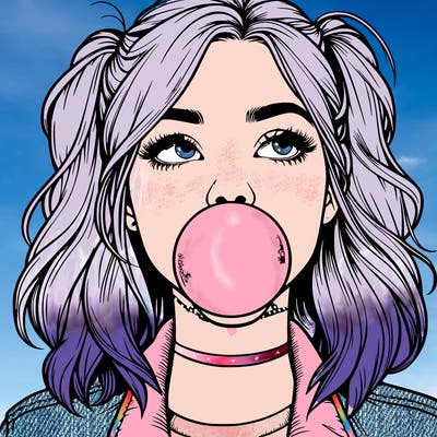 realististic girl blowing bubble -gum