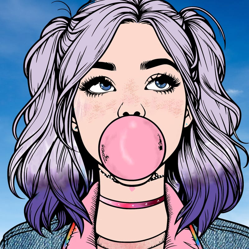 realististic girl blowing bubble -gum