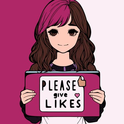 realistic girl that is holding a sign that says please give likes