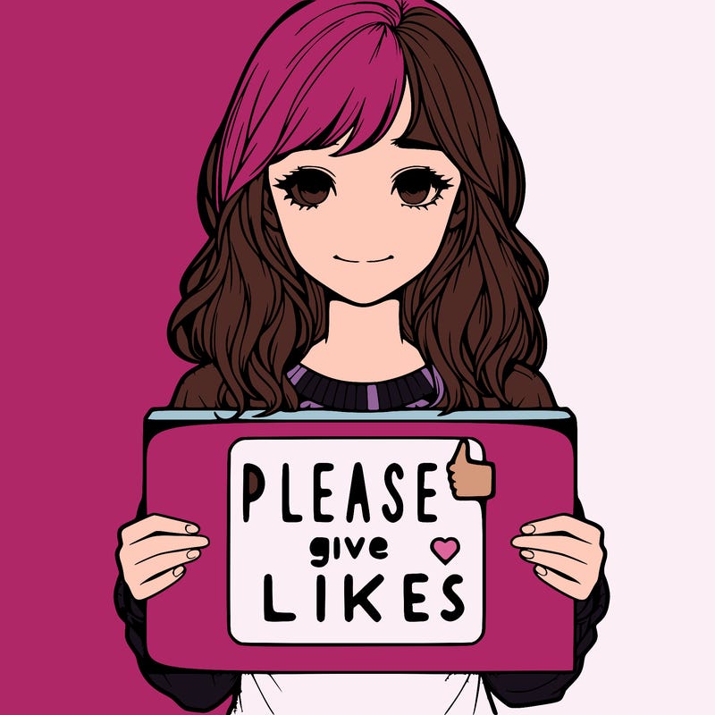 realistic girl that is holding a sign that says please give likes