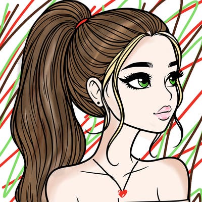 a beautiful and realistic girl with a high pony tail