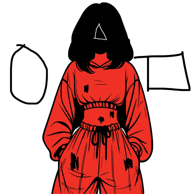 realistic girl faceless with baggy pants and a crop top