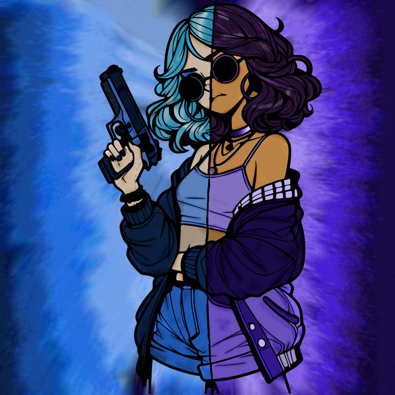 stylish teenage girl with gun