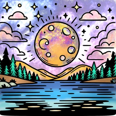 moonlight shining on a lake