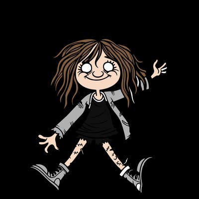 a gnarly girl in  the middle of the road