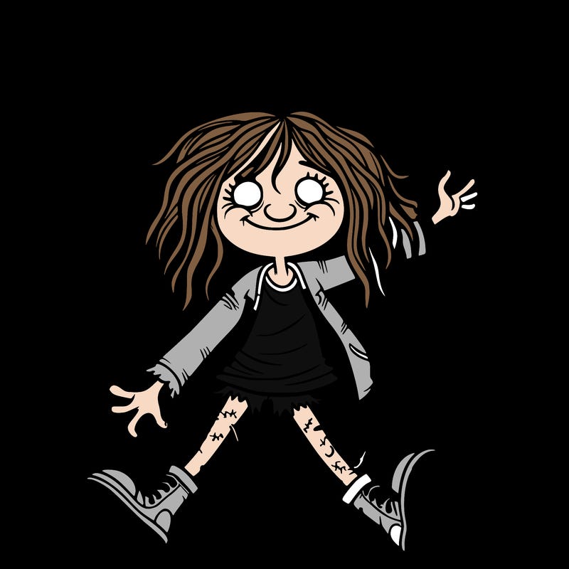 a gnarly girl in  the middle of the road