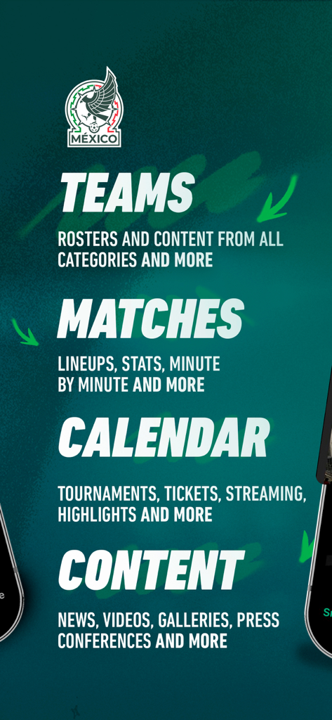 Mi Selección MX - チームロスター、試合統計、ゲームカレンダー、限定コンテンツを含むMi Seleccion MXアプリの主な機能