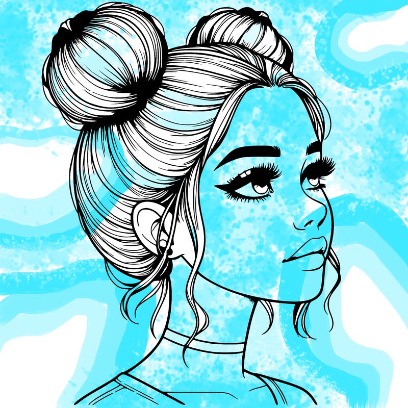 realistic girl with buns on the top of her head