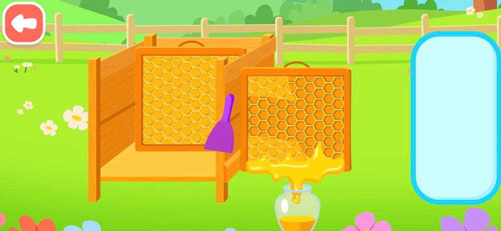 Farming game: Animal farm life - 子供向け農場ゲームで、カートゥーンの蜂の巣から壺に蜂蜜が注がれている