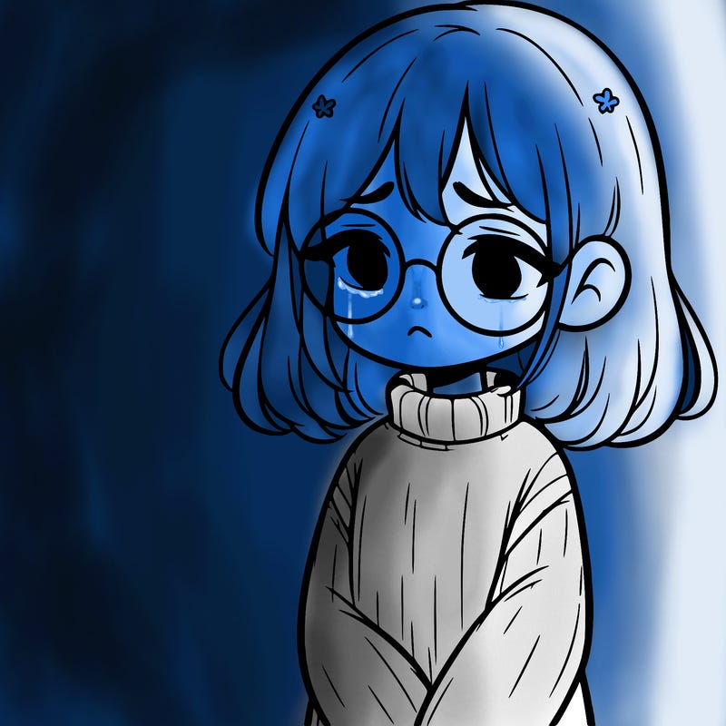 sad girl with glasses in a sweater