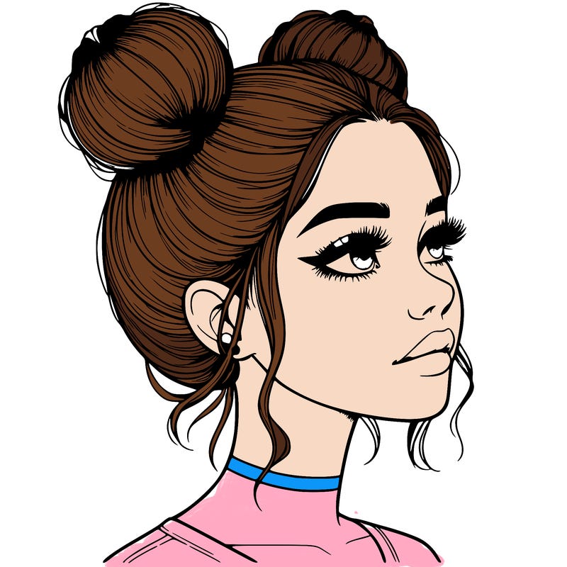 realistic girl with buns on the top of her head