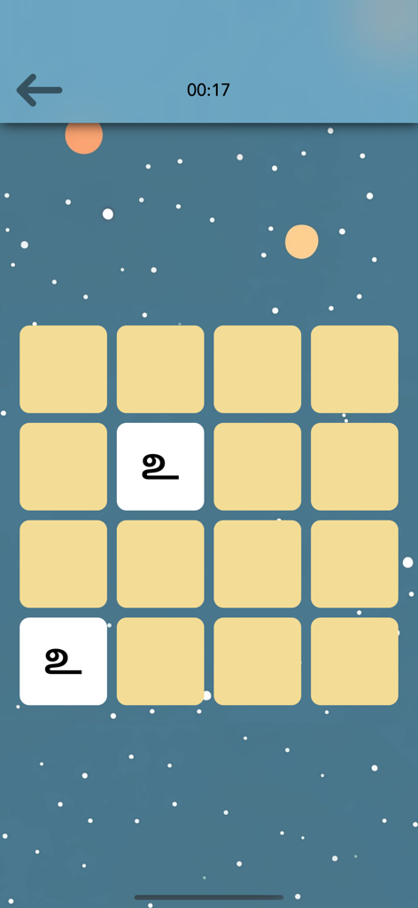 Tamil 101 memory flip game interface showing matched Tamil characters
