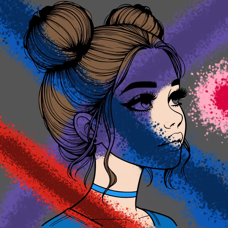 realistic girl with buns on the top of her head