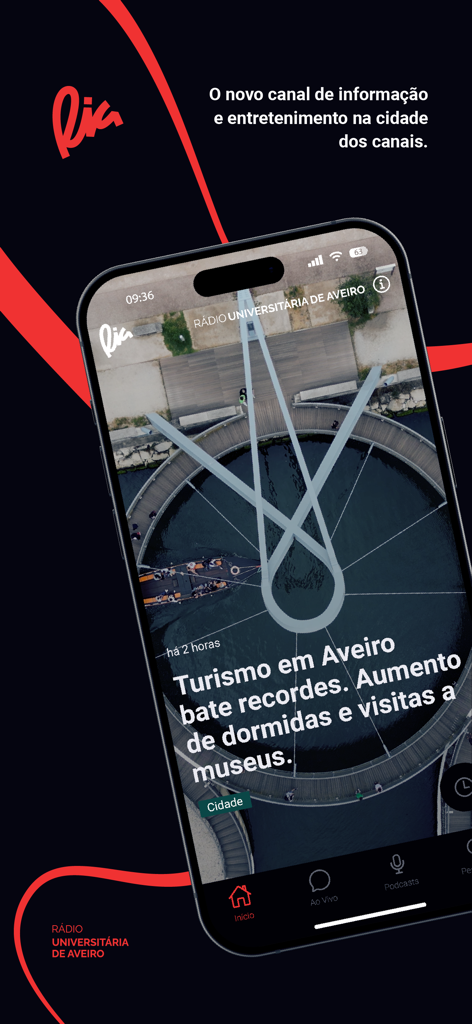 Ria - Mobile application for Ria University Radio of Aveiro showing local news content