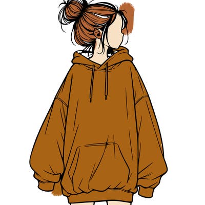 realistic girl with a oversized sweatshirt on and a bun
