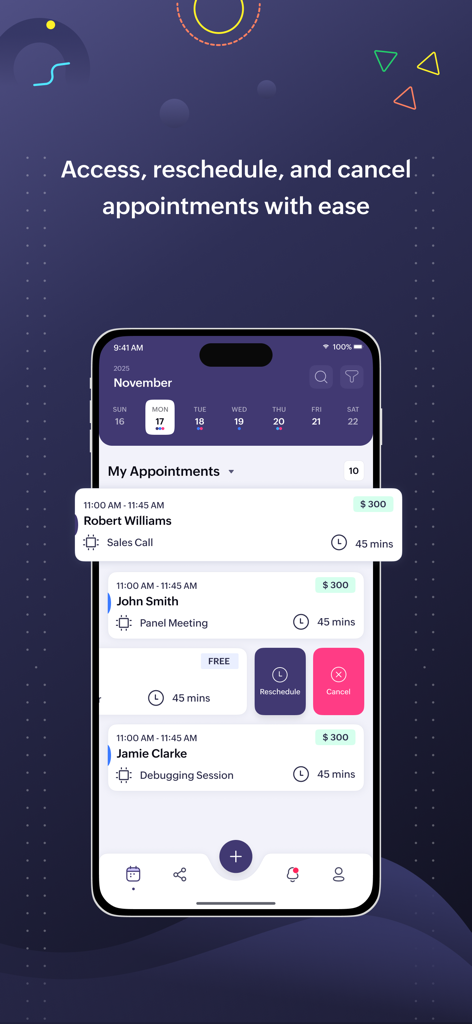 Zoho Bookings - Zoho Bookings app interface for managing and rescheduling client appointments.