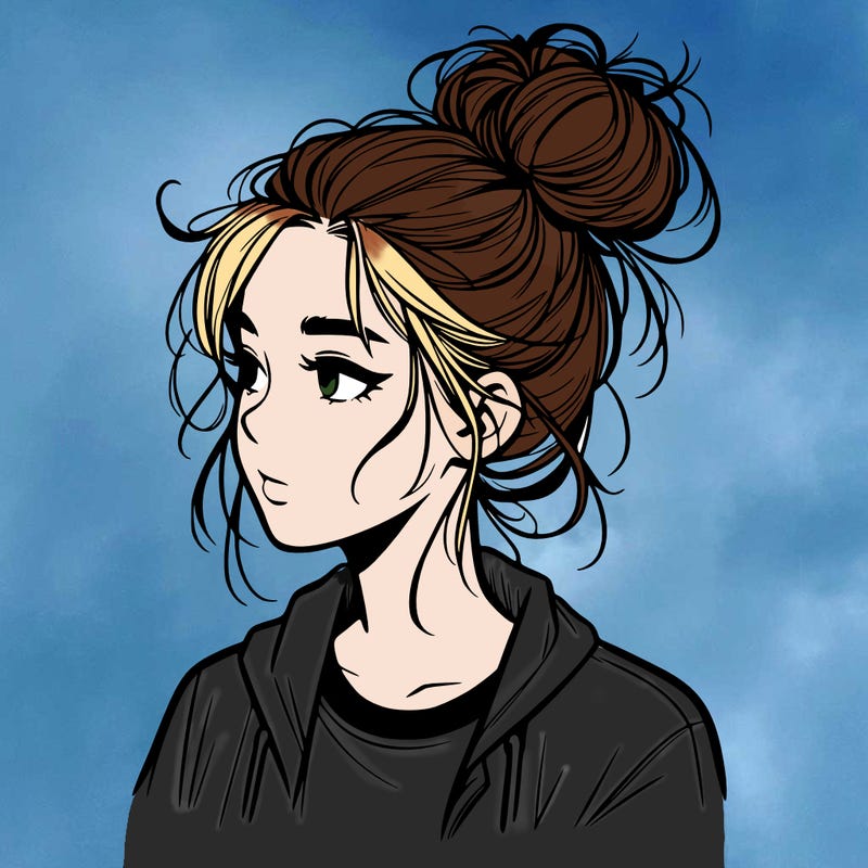 realistic teenage girl with a messy bun