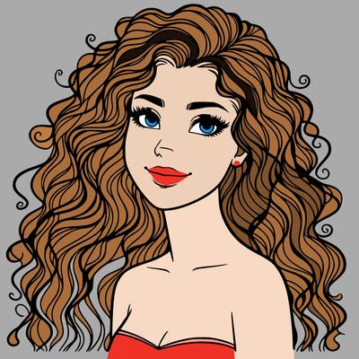 woman with curly  long hair realistic