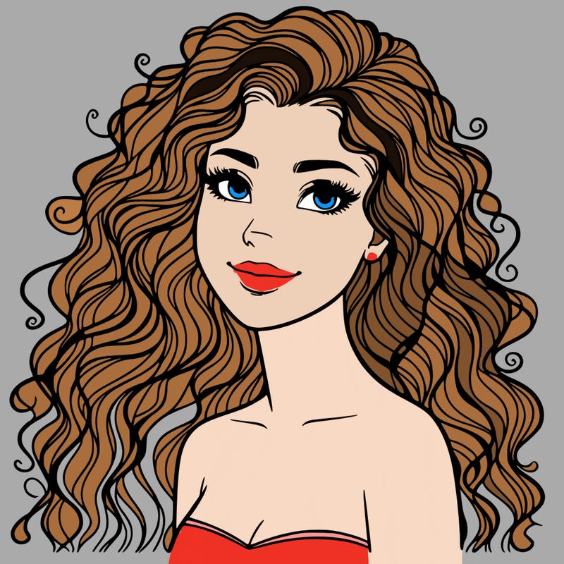 woman with curly  long hair realistic