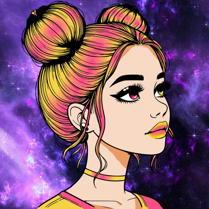 realistic girl with buns on the top of her head