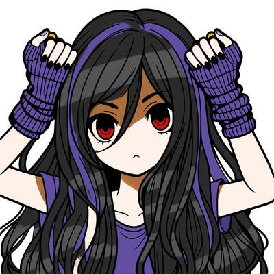 long haired girl with fingerless gloves