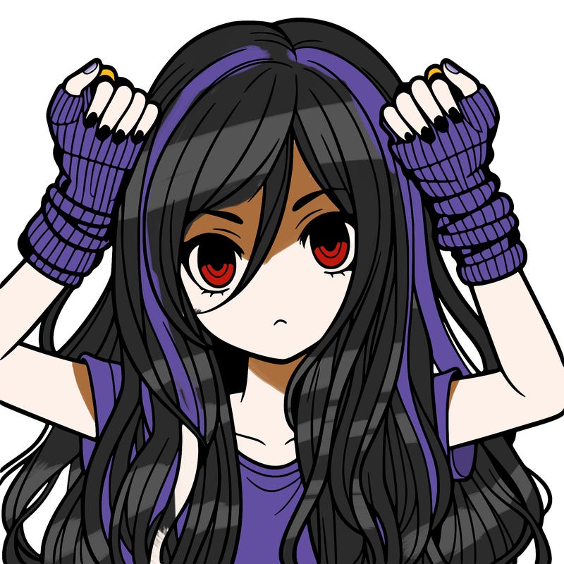 long haired girl with fingerless gloves