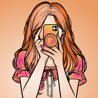 a realistic girl holding her phone taking pictures