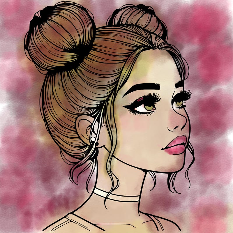 realistic girl with buns on the top of her head