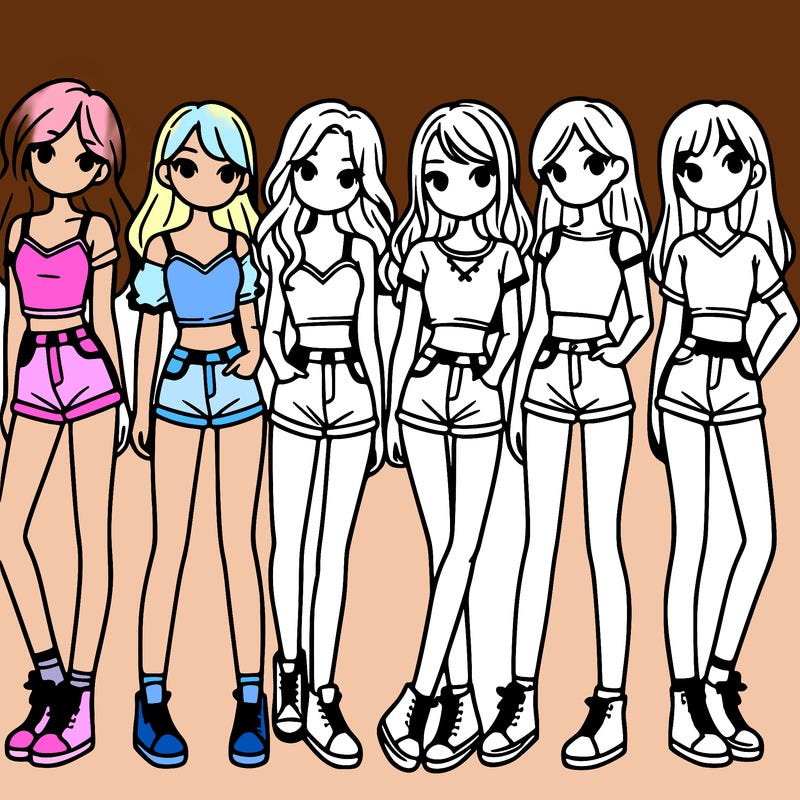 a group of girls wearing crop tops and shorts