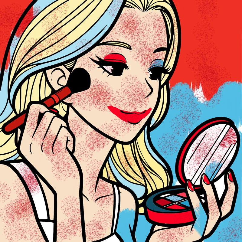 little girl putting on makeup