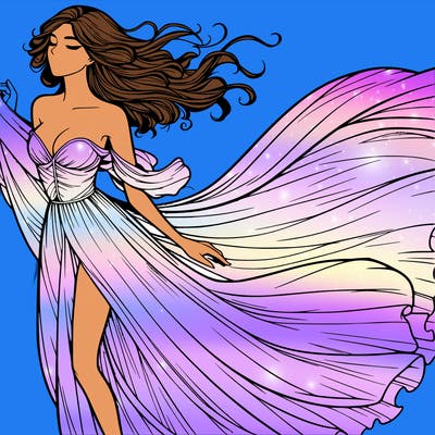 realistic woman in dress flowing the the wind