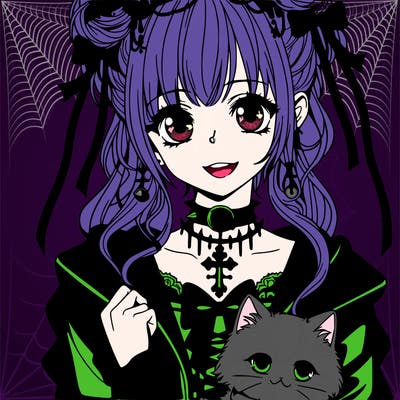 gothic anime girl with a cat