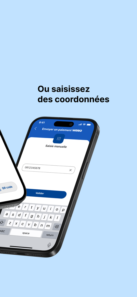 Crédit Mutuel Pay virements - Interfaccia dell'app Credit Mutuel Pay che mostra l'inserimento manuale del numero di telefono per un trasferimento di denaro Wero