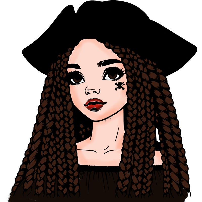 realistic girl with box braids and i realistic pirate hat