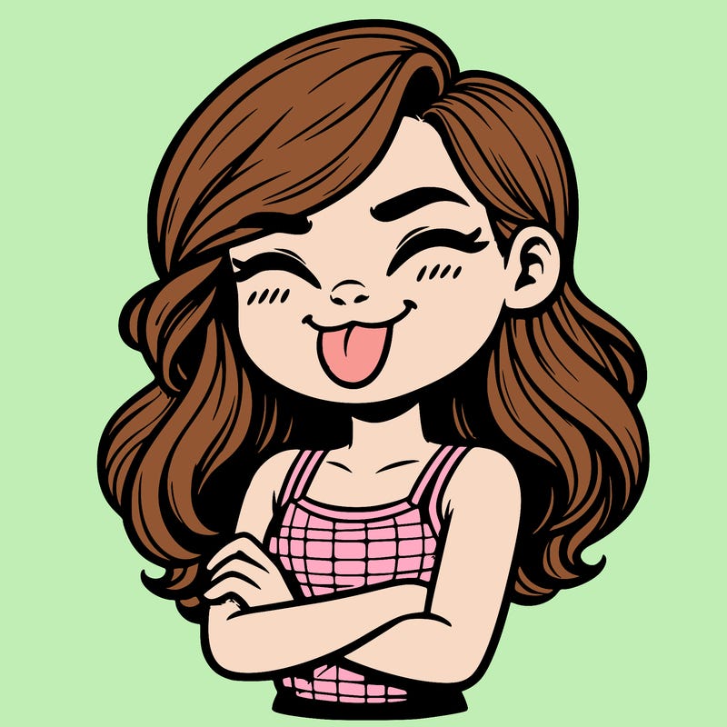 realistic girl crossing her arms and wearing a tank top with her tongue held out she has long hair