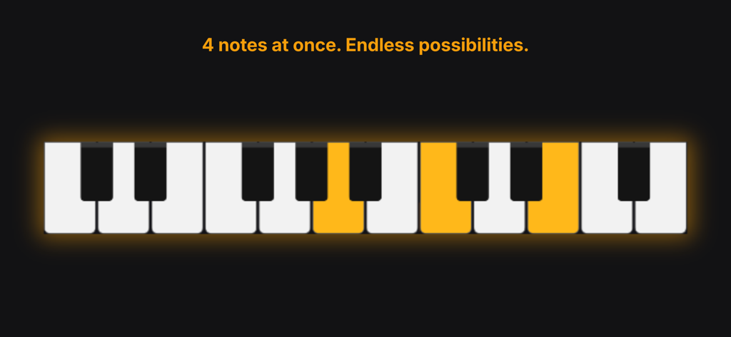 Touchophone - Synthesizer - A digital synthesizer keyboard showing four notes played simultaneously as a chord