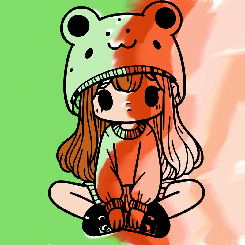 a girl wearing a frog hat and some frog socks