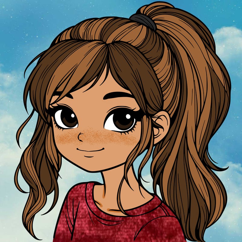 realistic girl with ponytail