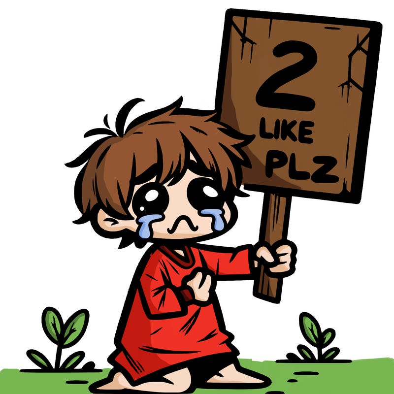small poor toddler crying with sign that says 2 like plz