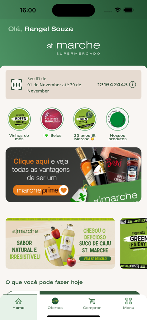 St Marche supermarket app home screen featuring personalized offers and user membership details