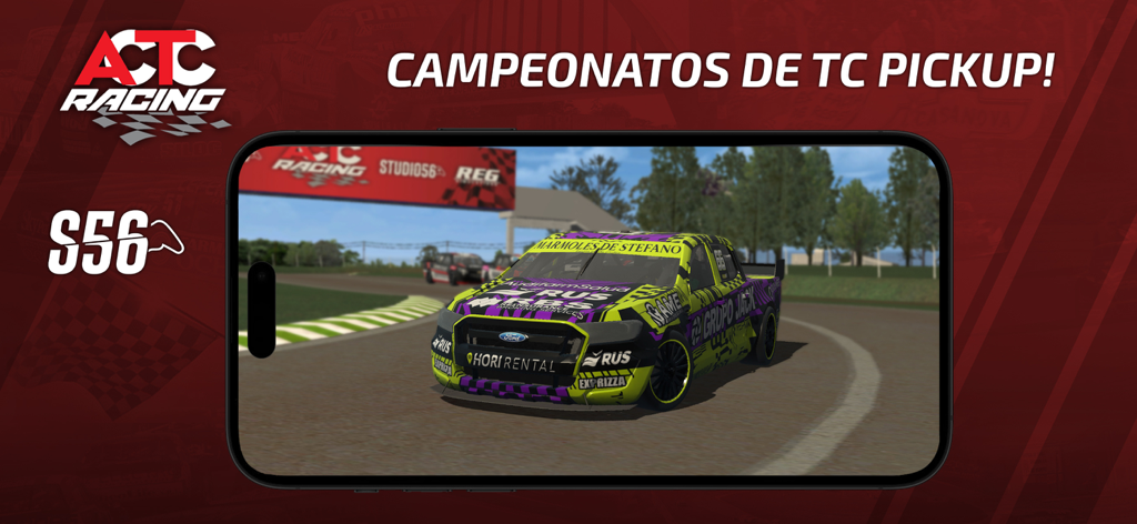 Jugabilidad móvil de ACTC Racing con una camioneta TC Pickup en un circuito de carreras