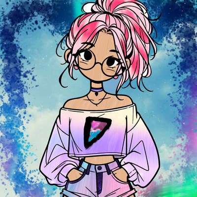 girl with a messy ponytail glasses a baggy crop top and jean shorts