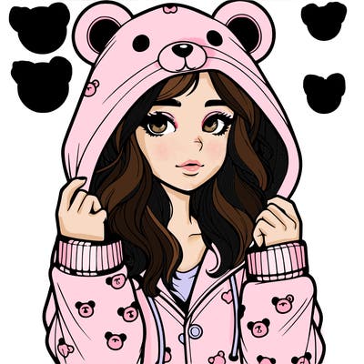 realistic girl in a animal pjs hoodie