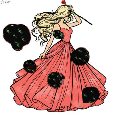 realistic woman with dress flowing in the wind