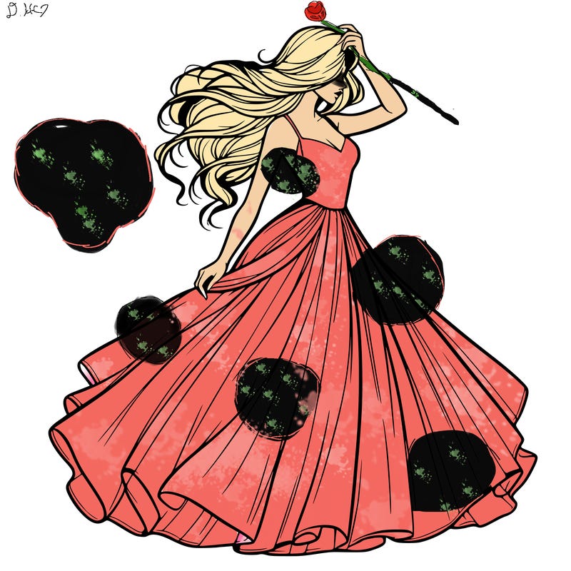 realistic woman with dress flowing in the wind