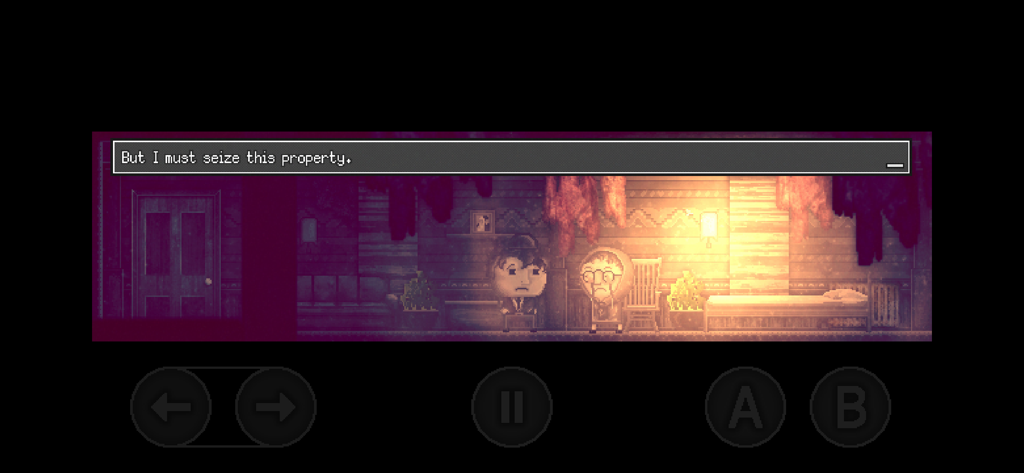 DISTRAINT - Deluxe Edition - Pixel art gameplay from DISTRAINT Deluxe Edition showing the protagonist Price confronting an elderly woman about seizing her property.